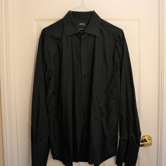 Thomas Nash Mens Superfine Cotton Long Sleeve Solid Dress Shirt in Black Size 17 - Picture 2 of 4